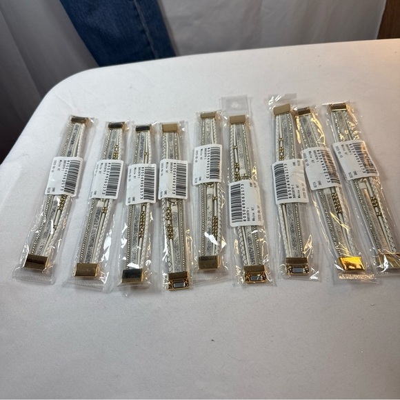 White Leather, Gold And Rhinestone Bracelet. Magnetic Clasp NWT lot of 9 - Picture 8 of 8